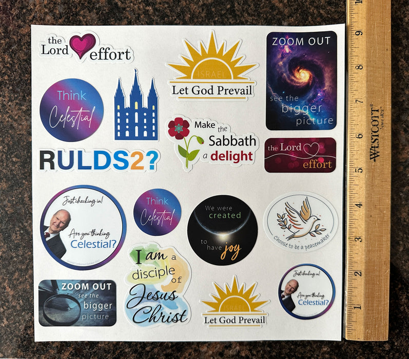 LDS Sticker 16-Pack w/LDS Icons, General Conference Quotes, and Multiple Sizes